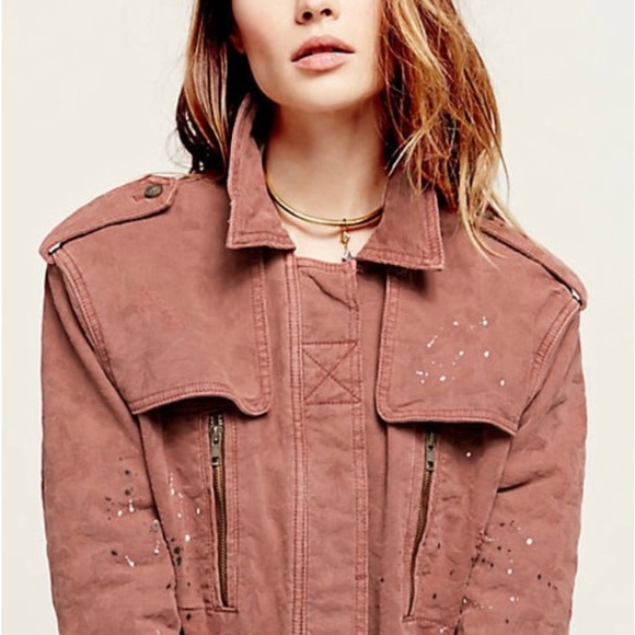 Free People Paint Splatter Jacquard Utility Jacket Rust Distressed M $186 - Picture 4 of 15